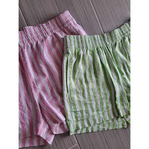 Lot of 2 Linen Bld L Old Navy Striped Lounge Shorts Pink & Green Elastic Waist - Picture 3 of 11
